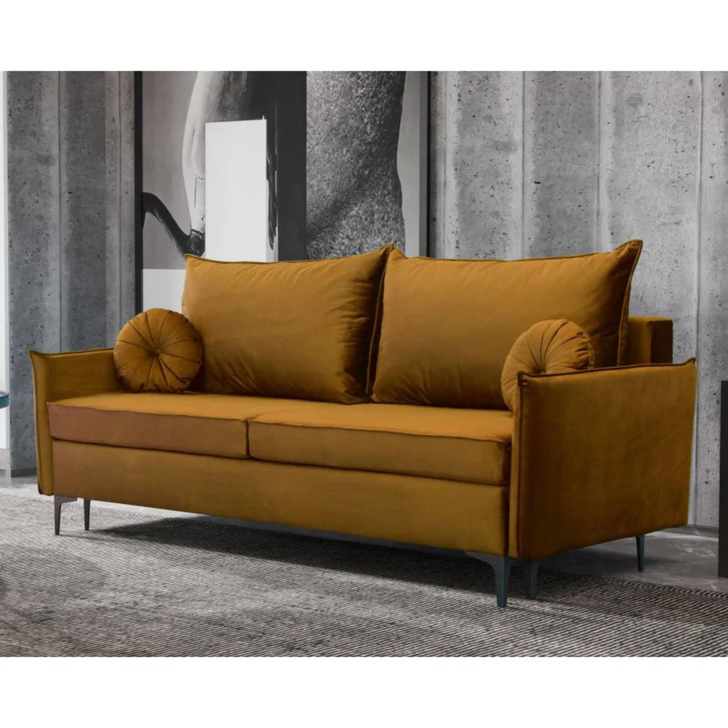SCHLAFSOFA LEA, Sofa mit Schlaffunktion und Bettkasten, Farbe: Gelb, Veloursstoff - Gelb, Textil (215/96/94cm) - Sepro Meble