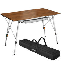 CAMPINGTISCH aus Aluminium Bastian, 120 x 70,5 x 58 – 79 cm, Holzoptik - Braun, Metall (120/70.5/79cm) - tectake