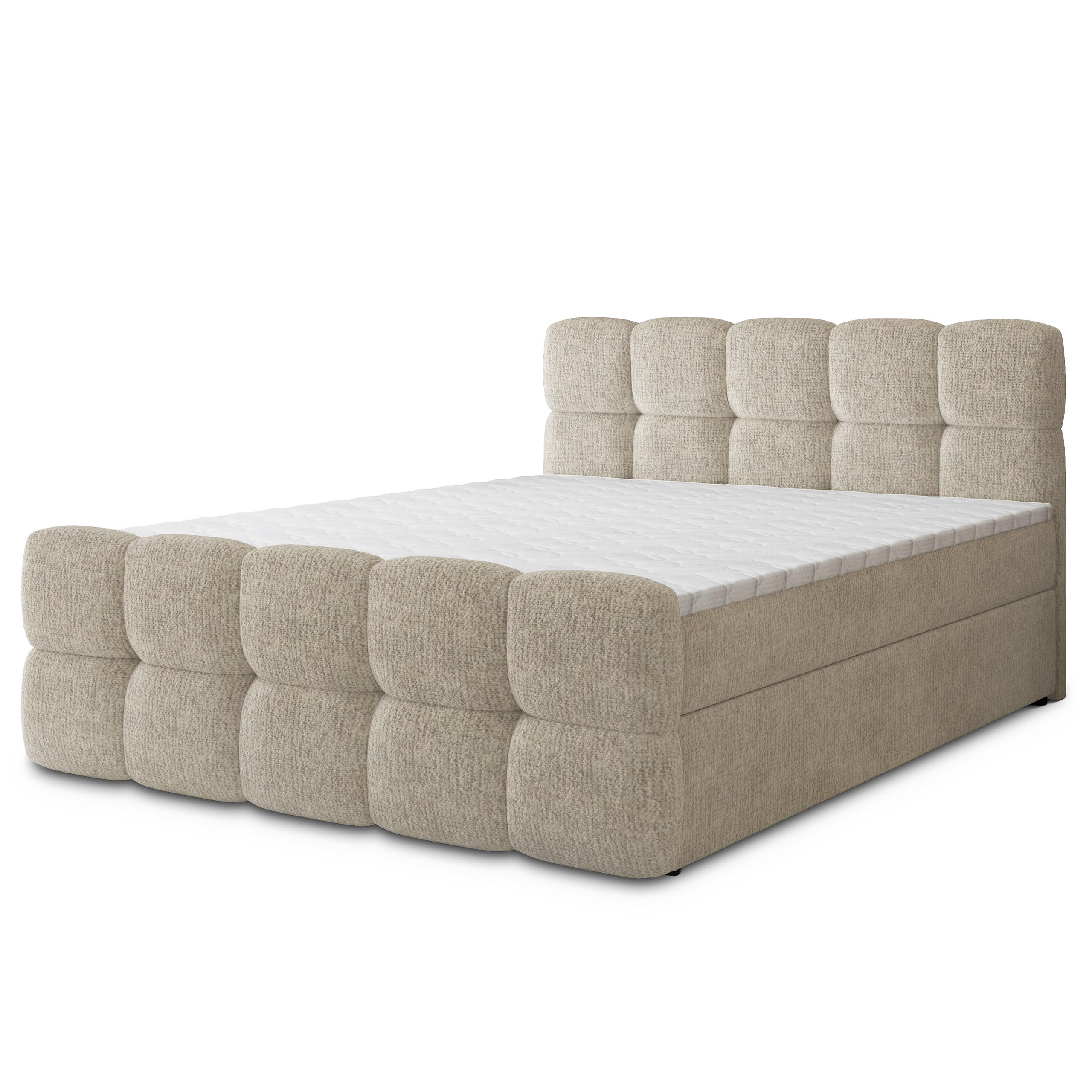 BOXBETT BRUME 180x200 cm mit Matratze und Topper, H2+H3 - Creme - Creme, Holz (180/200cm) - MASSENO