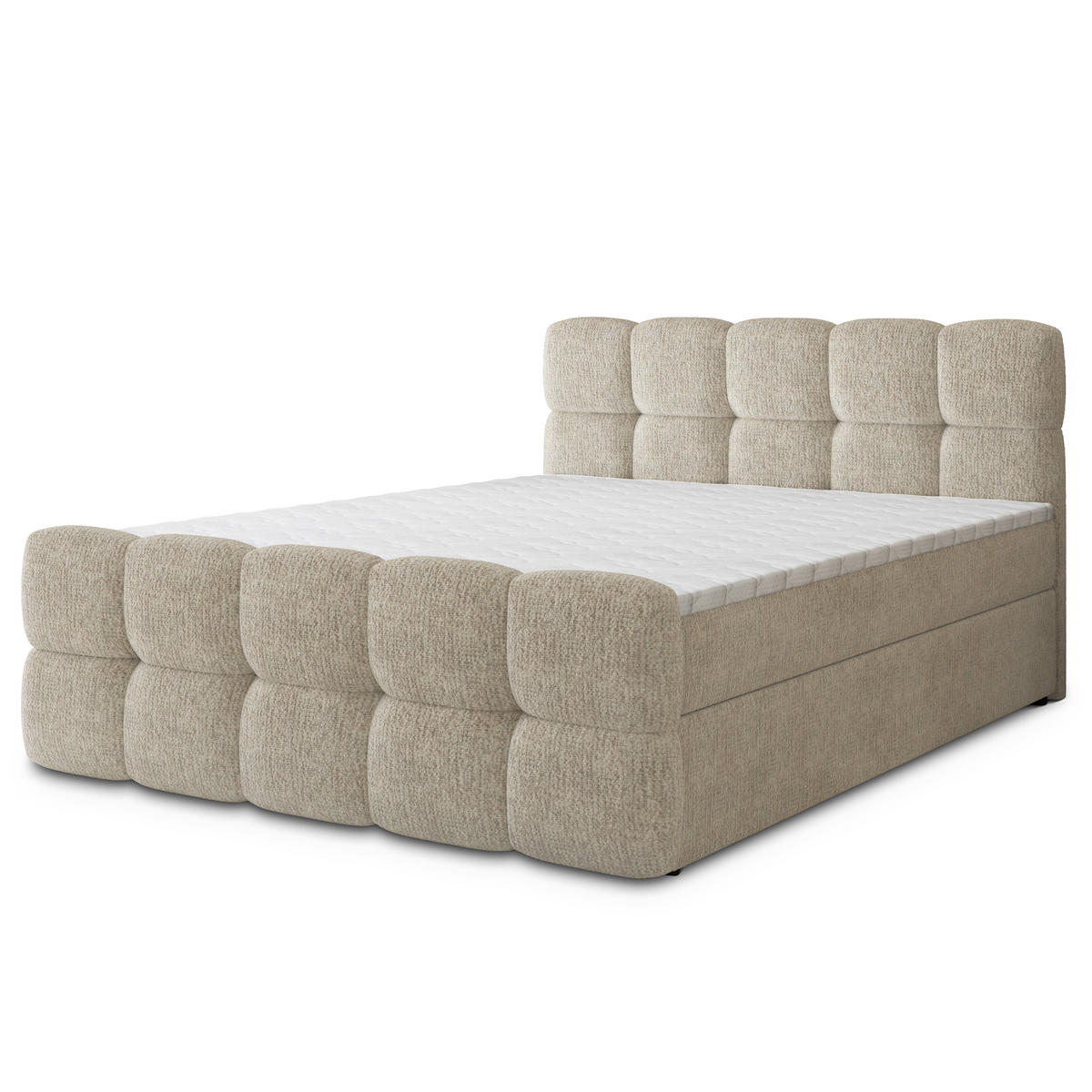BOXBETT BRUME 180x200 cm mit Matratze und Topper, H2+H3 - Creme - Creme, Holz (180/200cm) - MASSENO
