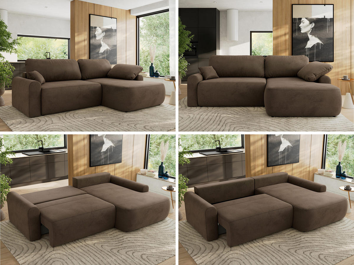 ECKSCHLAFSOFA CUBO L Braun Velvet - rechts - Schwarz/Braun, Kunststoff/Textil (187/273cm) - MKS