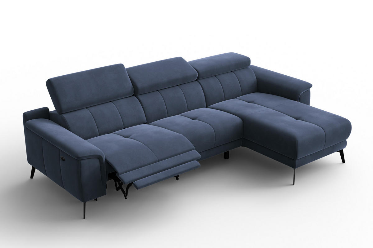 ECKSOFA FIERO 4-Sitzer RECHTS, Marineblauer Veloursstoff - Blau/Schwarz, Holz/Textil (288/170cm) - Courtois Laville