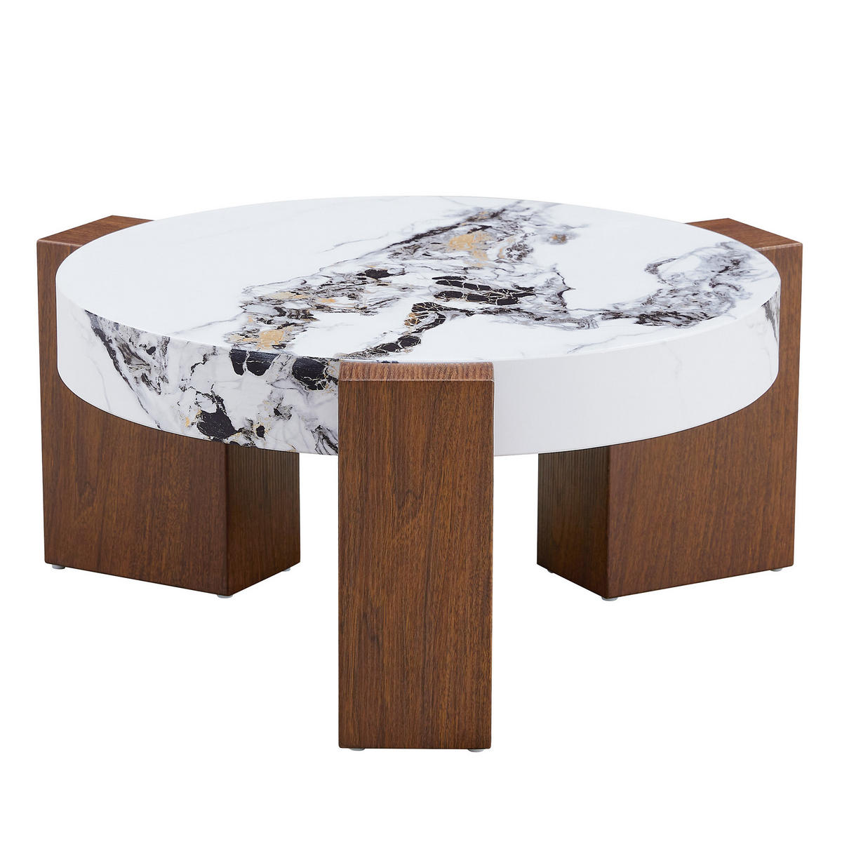 KONFERENČNÍ stolek 61/61/30 cm ořechová a bílá z MDF a skla 2v1 se dvěma stolky - ořechová, kompozitní dřevo (61/61/30cm) - OKWISH