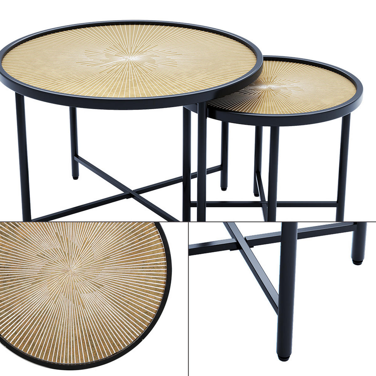 BEISTELLTISCH-SET Winnipeg Holz 62 x 62 cm 2 Teile - Schwarz/Sonoma Eiche, Holzwerkstoff (62/62/44.5cm) - Vicco