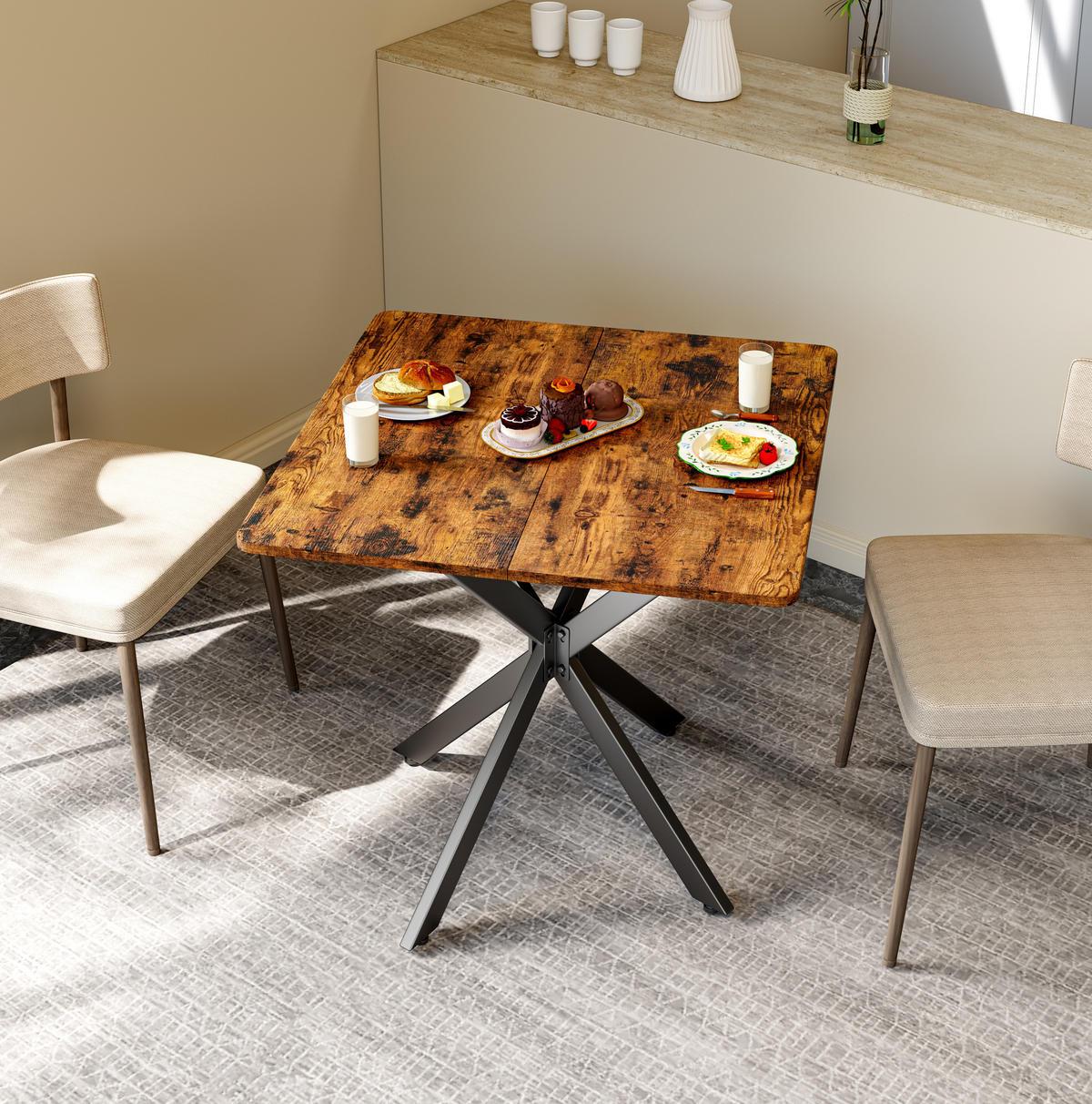 BEISTELLTISCH 80/80/75 cm in Vintagebraun mit schwarzem X-Gestell - Braun, Holzwerkstoff (80/80/75cm) - BEAOK