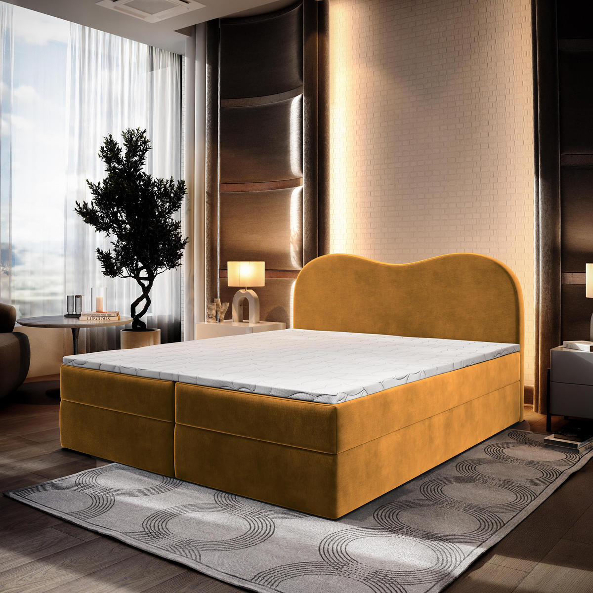 BOXBETT FLUVIA M 140x200 cm mit Matratze und Topper - Gelb - Gelb, Holz (140/200cm) - MASSENO