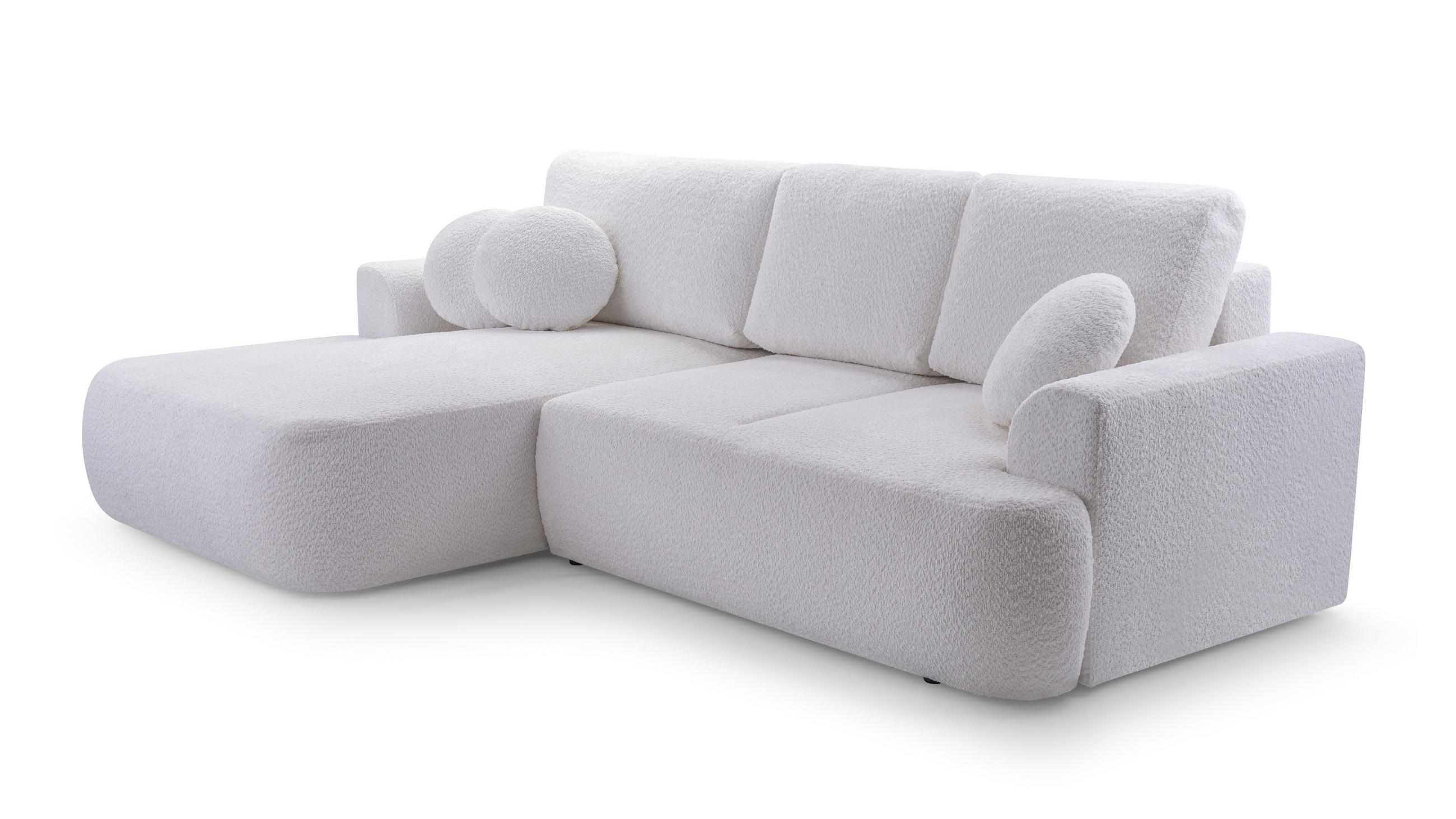 ECKSOFA VELOS Ecru L - Links Bouclé - Ecru/Schwarz, Kunststoff/Textil (260/168cm) - Luxkor24