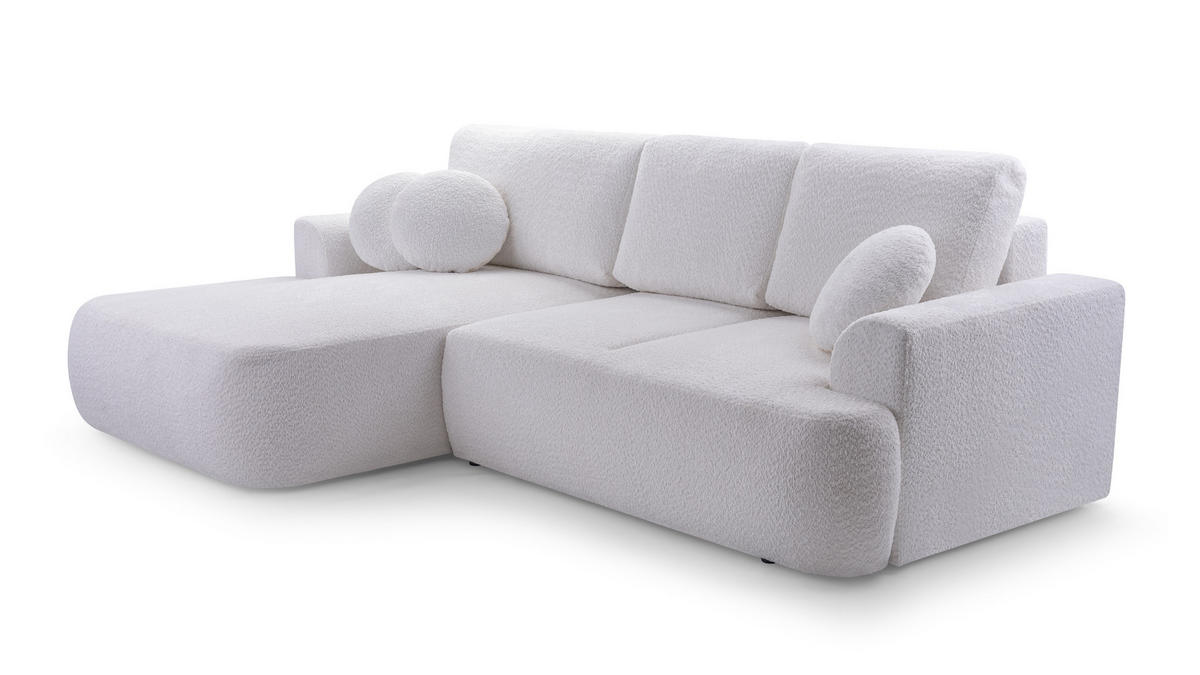 ECKSOFA VELOS Ecru L - Links Bouclé - Ecru/Schwarz, Kunststoff/Textil (260/168cm) - Luxkor24
