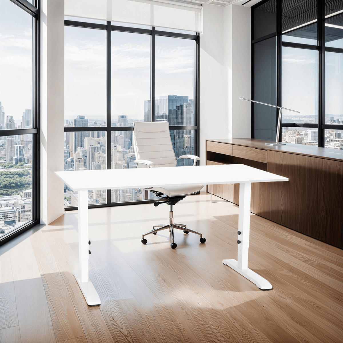 SCHREIBTISCH Höhenverstellbar Ergonomisch Design PELANO, Weiß 140x70x86,2 cm - Weiß, Holz/Metall (70/140/86cm) - KADIMA DESIGN