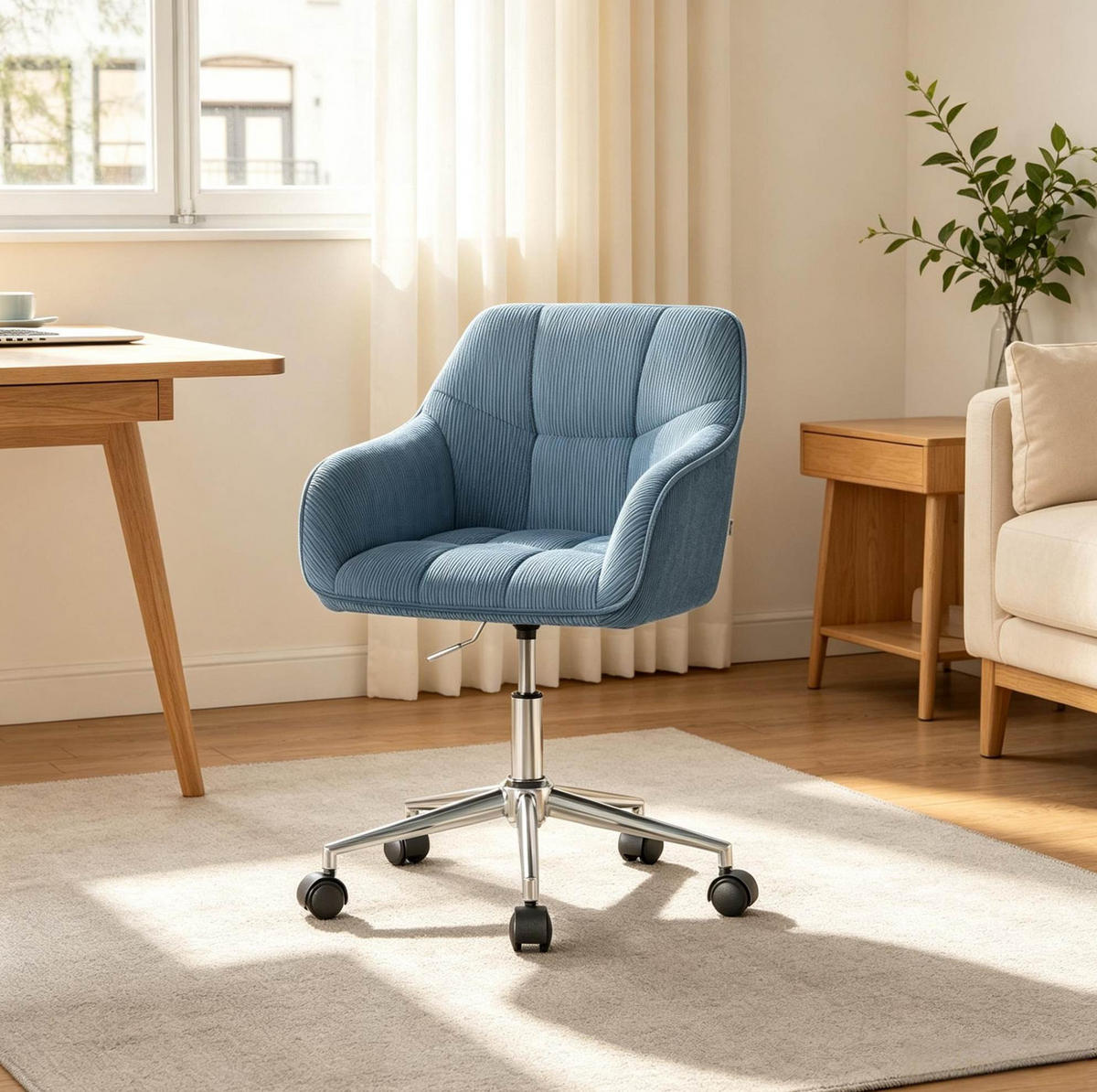 BÜROSTUHL in Blau 56x40x90 cm, höhenverstellbar und um 360° drehbar - Blau, Textil (40/90/56cm) - IVMEU