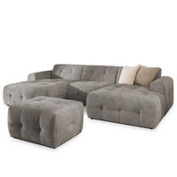 WOHNLANDSCHAFT inkl. Hocker Kozy im Bumpy-Design mit Schlaffunktion und fester Rückenlehne aus weichem Taupe Chenille-Stoff - Taupe/Schwarz, Holz/Kunststoff (323/79/161cm) - S-Style Möbel