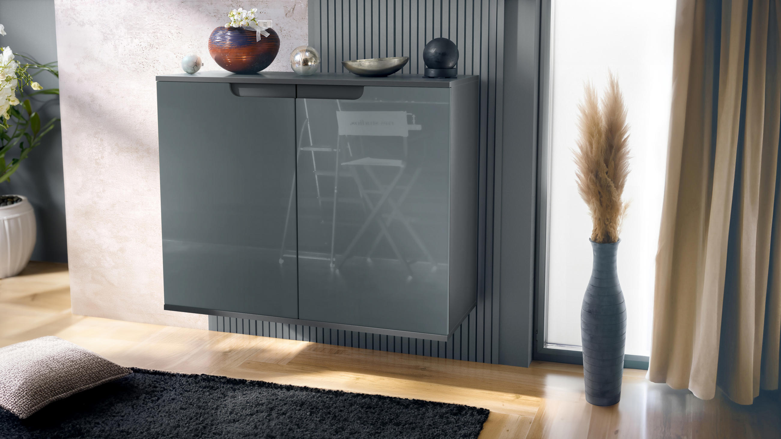 KOMMODE Sylt Grau Hochglanz - Grau, Holzwerkstoff (92.5/73.5/35cm) - Vladon