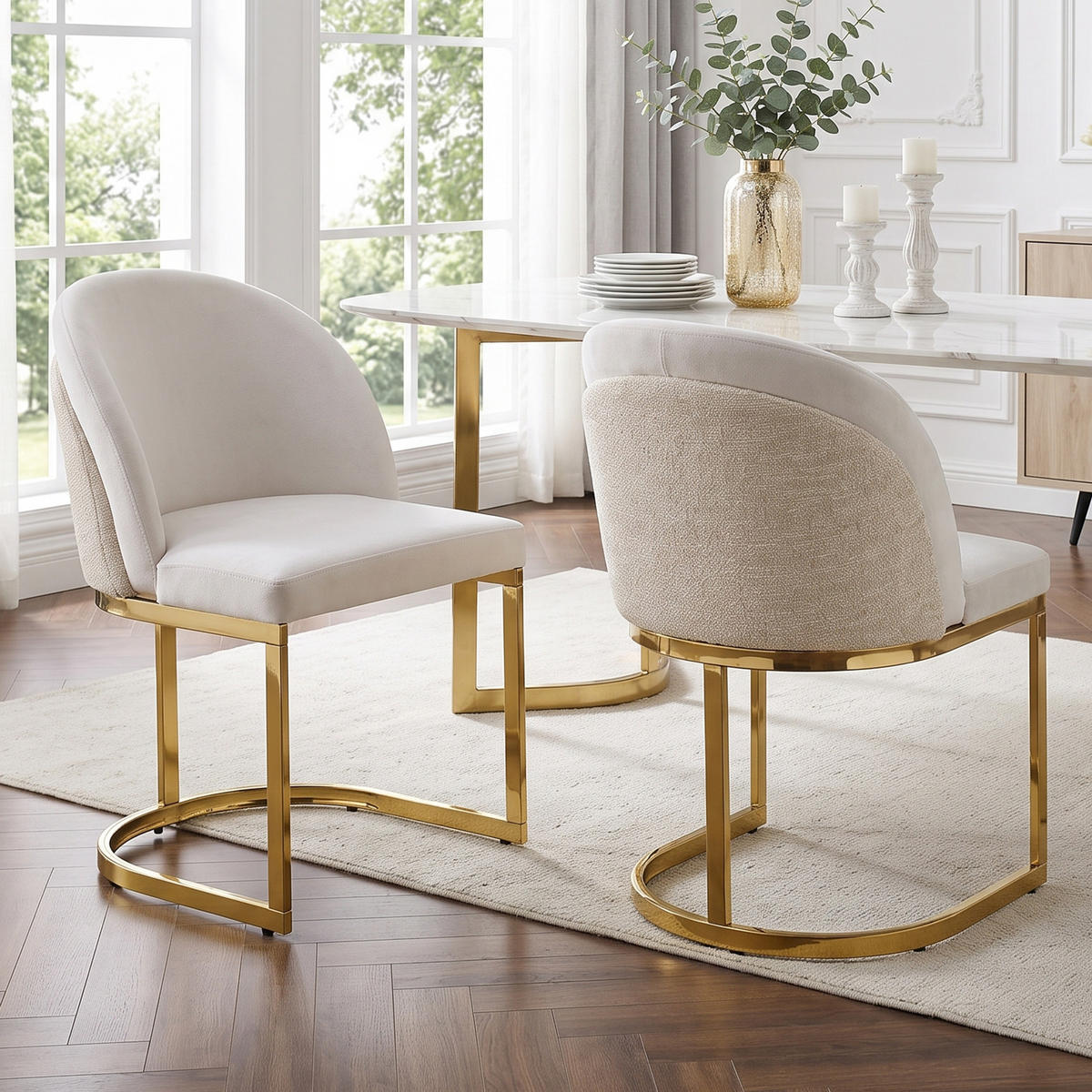 ESSZIMMERSTUHL 2er Set Chenille Beige Gold Modern - Beige, Textil (59/85/52cm) - FLIEKS