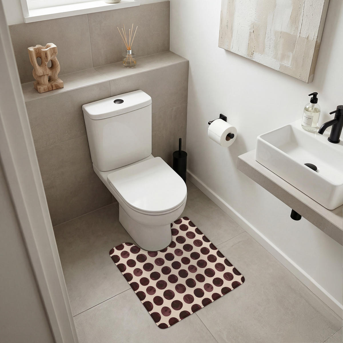 WC PŘEDLOŽKA Puntíky - Vzor - Hnědý 55x60 cm - bordeaux, textil/plast (55/1cm) - OnlyWow