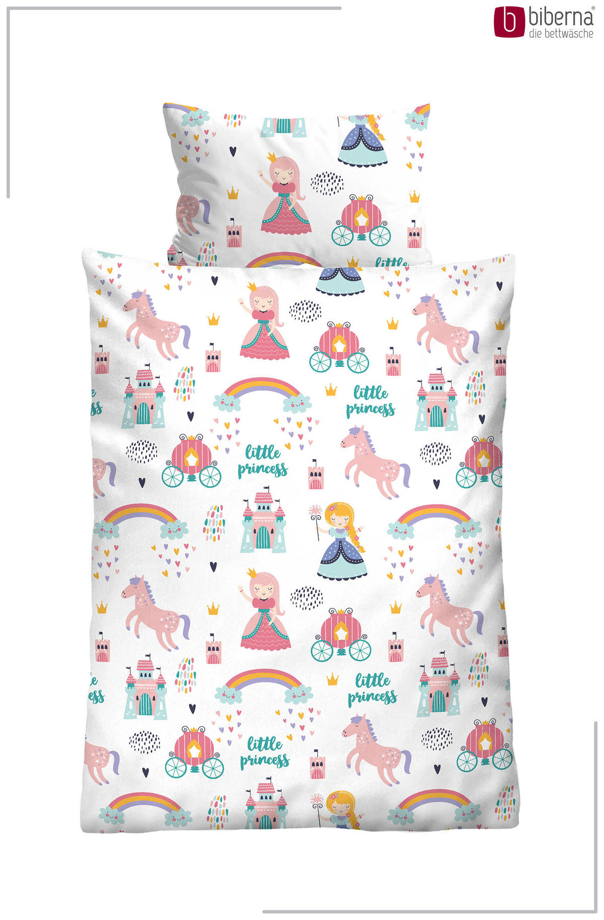 BETTWÄSCHE-GARNITUR Premium Biber Little Princess weiss, 100x135 cm + 40x60 cm - Weiß, Textil (100/135cm) - biberna