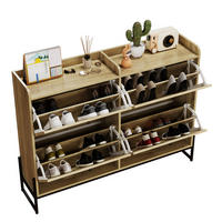 SCHUHSCHRANK 121/25/91,5 cm natur aus Spanplatte mit PE-Rattan und Lüftung - Naturfarben, Holzwerkstoff (118/91.5/25cm) - OKWISH