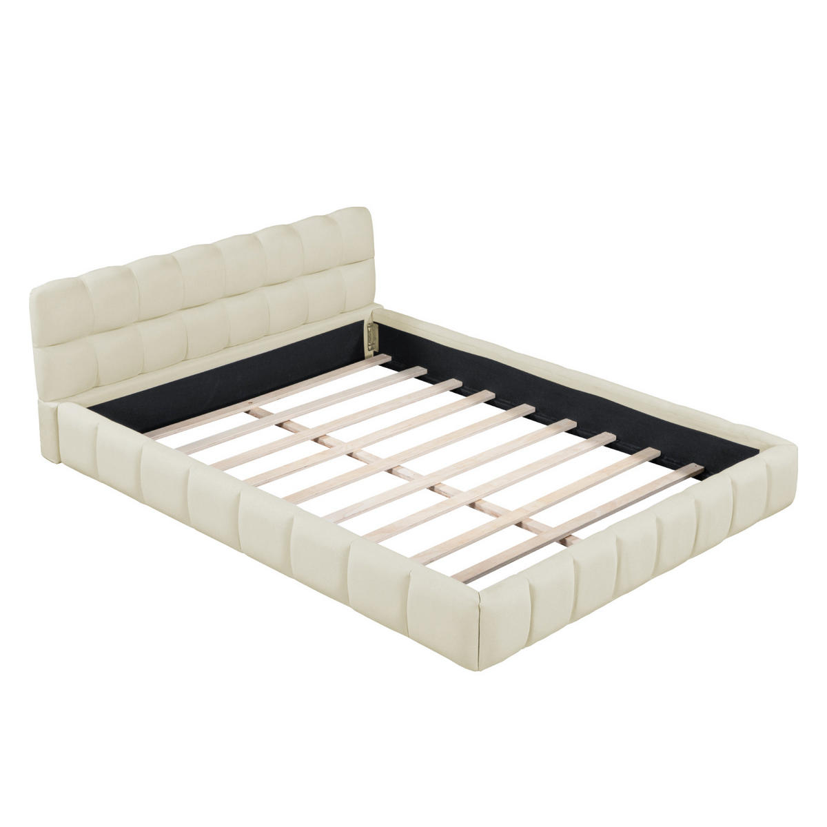 POLSTERBETT Block-Steppung 140/200 cm mit Stoßschutz-Rahmen Leinenoptik Beige - Beige, Textil (140/200cm) - Creahappy