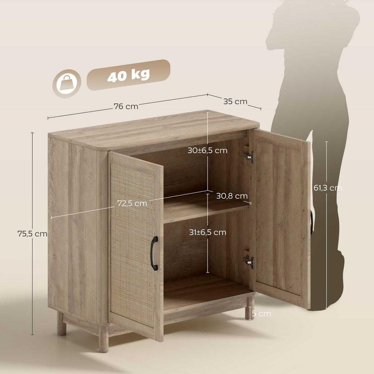 SIDEBOARD Eiche-Nachbildung, 2 Türen, 76/35/75,5 cm - Eichefarben, Holz (76/75.5/35cm) - PANGIVO