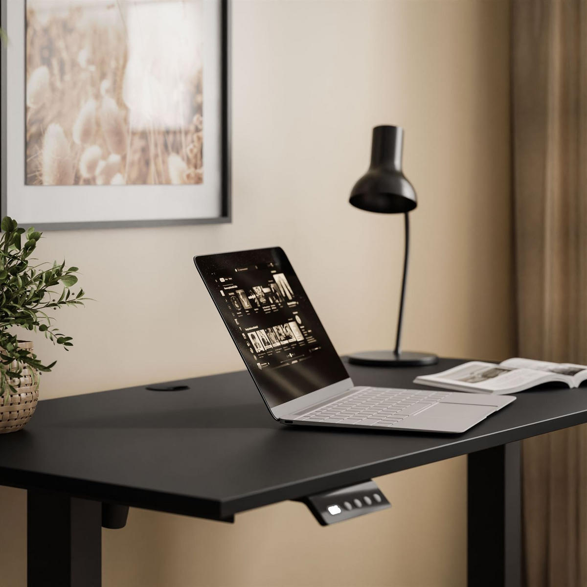 SCHREIBTISCH SPACE höhenverstellbar mit Metallbeinen schwarz/schwarz - Schwarz, Holzwerkstoff (60/110/69.5cm) - Lookway