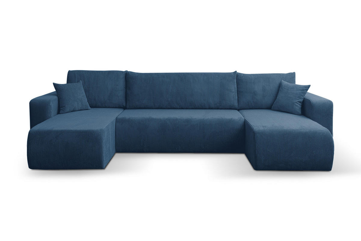 WOHNLANDSCHAFT LUNA U-FORM mit Schlaffunktion und Bettkasten (Blau) - Blau, Textil (312/83/142cm) - VENASI MÖBEL