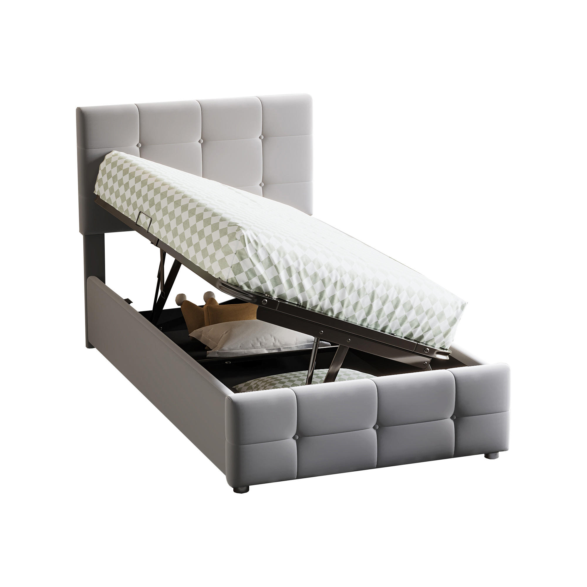 KINDERBETT 90/200 cm mit hydraulischem Stauraum und höhenverstellbarem Kopfteil Grau - Grau, Textil (90/200cm) - OKWISH
