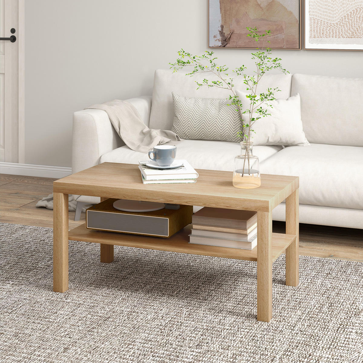 COUCHTISCH DE-15839 2 Ebenen Naturholz - Naturfarben, Holzwerkstoff (90/45/44.5cm) - ComfortXL