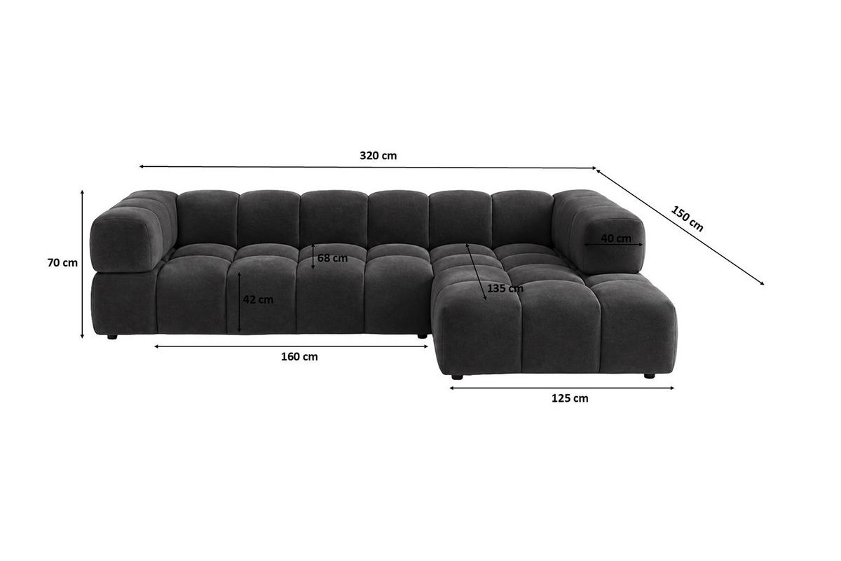 ECKSOFA L-Form, Veloursstoff Bluvel, Schwarz, Rechts, Averro XL - Schwarz, Holz (320/150cm) - Kaiser Möbel