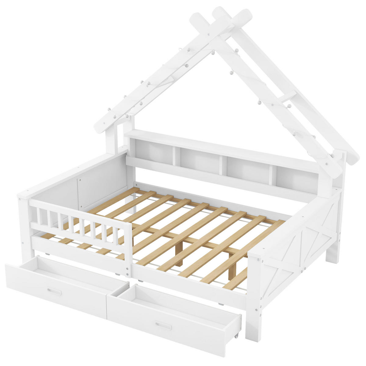 HAUSBETT 140/200 cm Weiß mit LED und Stauraum - Weiß, Holz (140/200cm) - MIVRAY