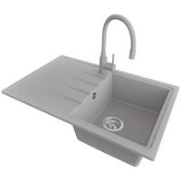 GRANITSPÜLE Mailand, 2-er set Grau 78/50 cm 1 Becken + Küchenarmatur 38/14 cm + Ablauf-Set ab 45er Unterschrank - Chromfarben/Grau, Kunststoff (78/19/50cm) - Primagran