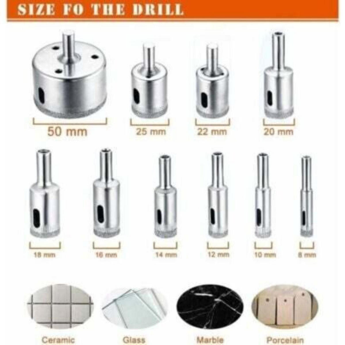 BOHRER - 10-teiliges Set (8 bis 50 mm) - Silberfarben, Metall (2/1/1cm) - DCA