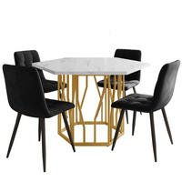 ESSGRUPPE DE-39174 sechseckiger Tisch mit 4 Stühlen Schwarz/Gold - Schwarz, Holzwerkstoff (115.5/75/100cm) - ComfortXL
