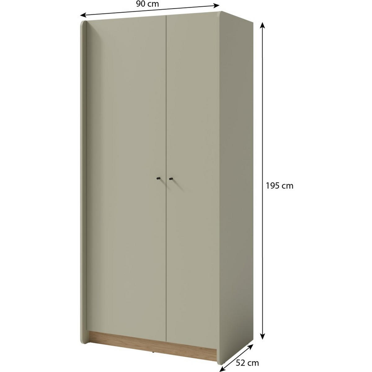 DREHTÜRENSCHRANK Alex für Jugenzimmer, mit 2 Türen, Eukalyptus - Eukalyptusholzfarben/Schwarz, Holzwerkstoff (90/195/52cm) - Beautysofa