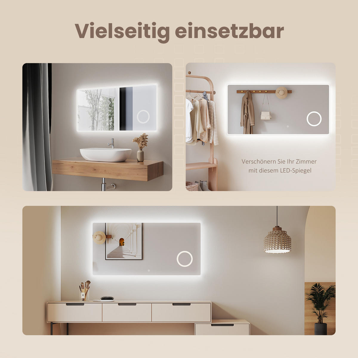 BADSPIEGEL mit Beleuchtung mit Integriertem Schminkspiegel 120/60 cm - Weiß, Glas (60/3.5/120cm) - EMKE
