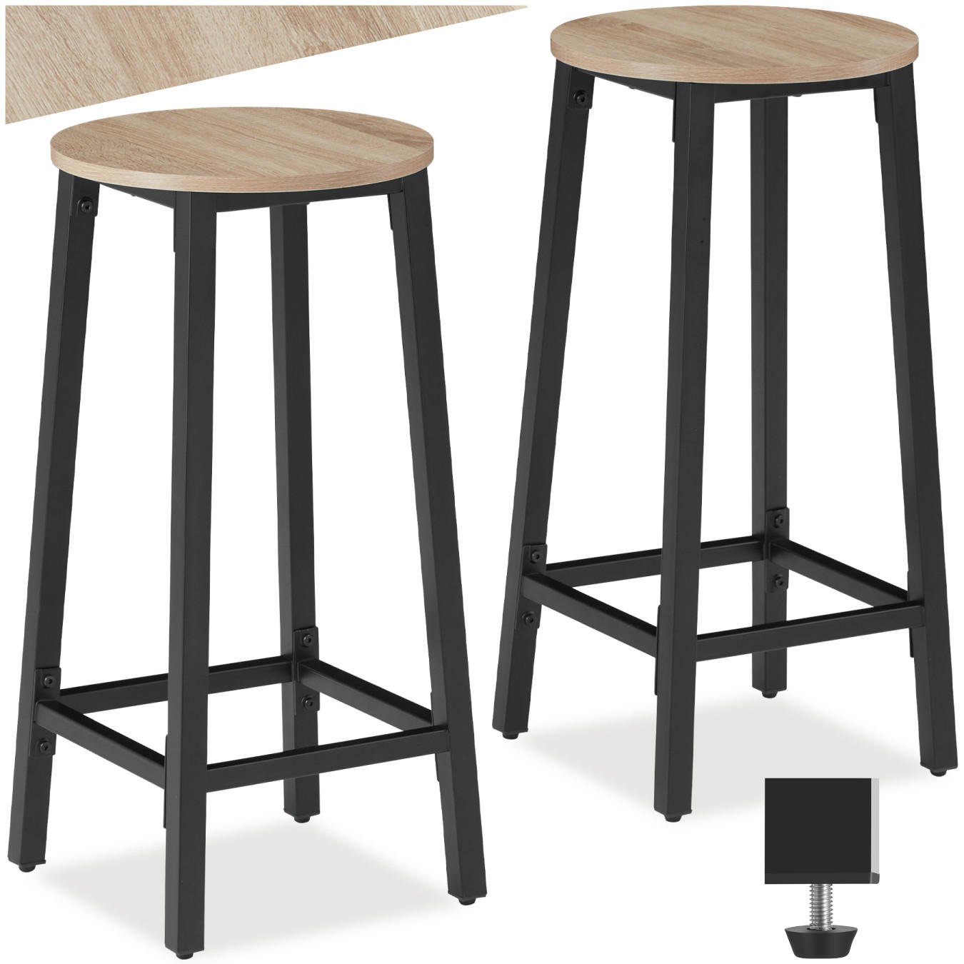 BARHOCKER 2er Set Corby,Sitzhöhe 66 cm,Industrial Holz hell - Naturfarben, Holz (32/66/32cm) - tectake