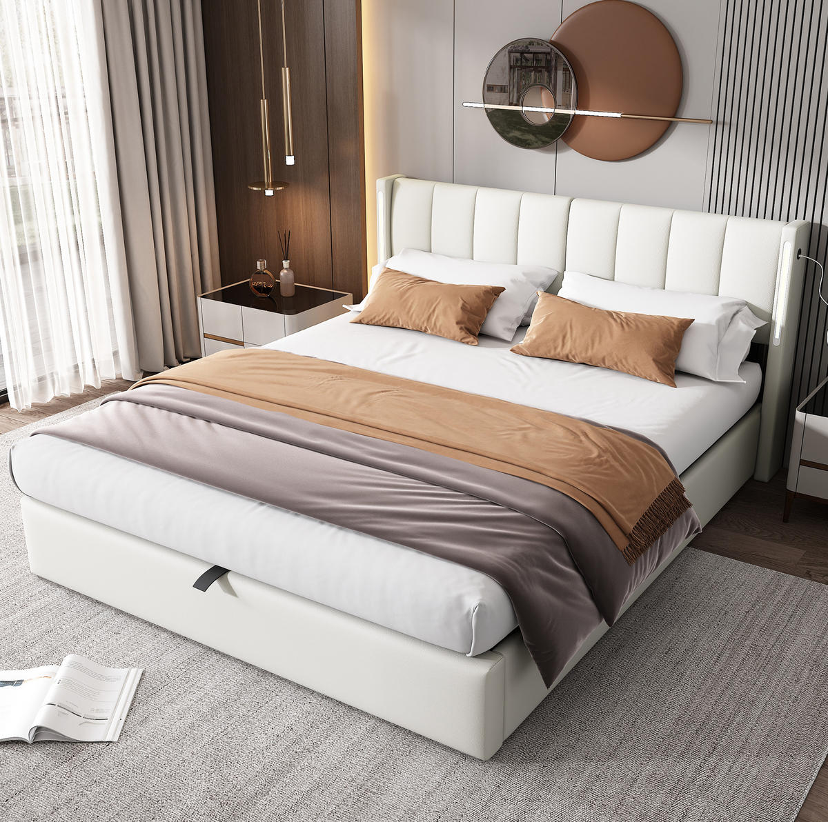 POLSTERBETT 140/190 cm Weiß aus PU mit LED und Stauraum - Weiß, Kunststoff (140/190cm) - OKMYHOME
