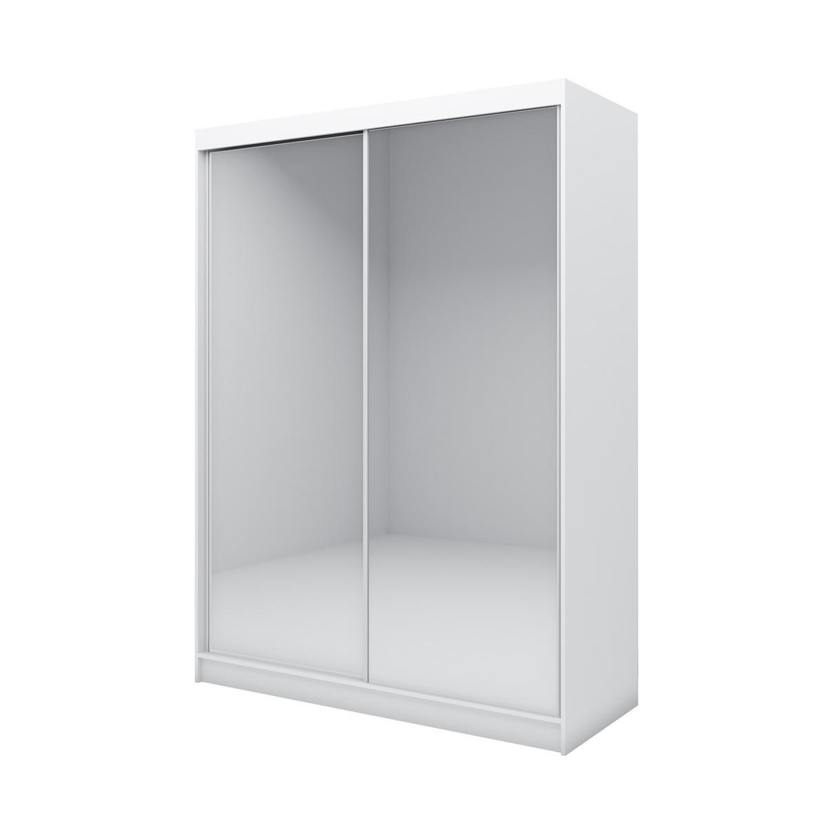 SCHWEBETÜRENSCHRANK BELLINA 160/216/61 cm 2-türig mit Spiegel Weiß - Weiß, Holzwerkstoff (160/216/61cm) - MASSENO