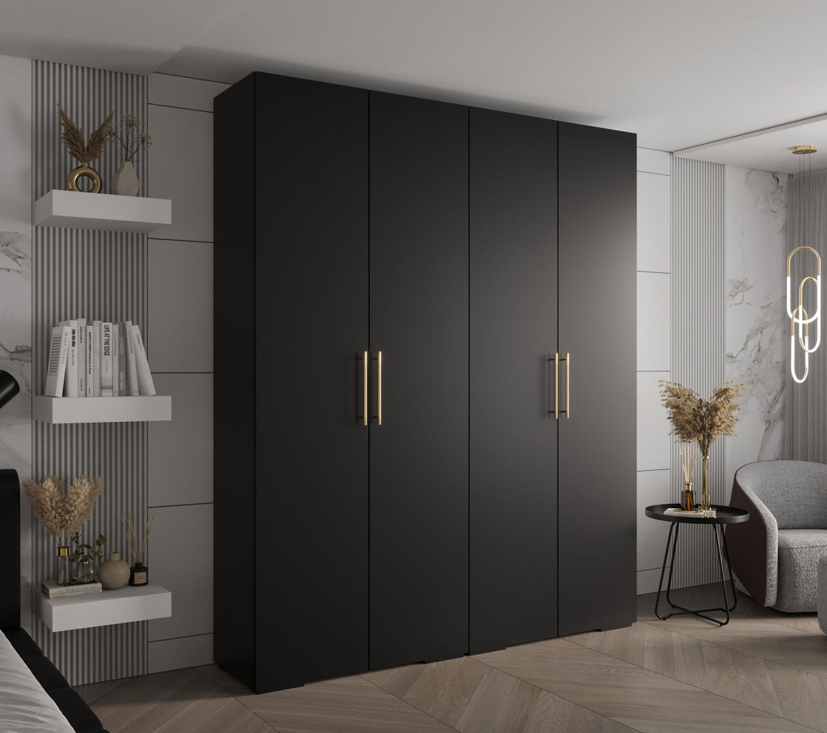 DREHTÜRENSCHRANK 236.7/200/47 4-türig - Goldfarben/Schwarz, Holz/Metall (200/236.7/47cm) - Abiks Möbel