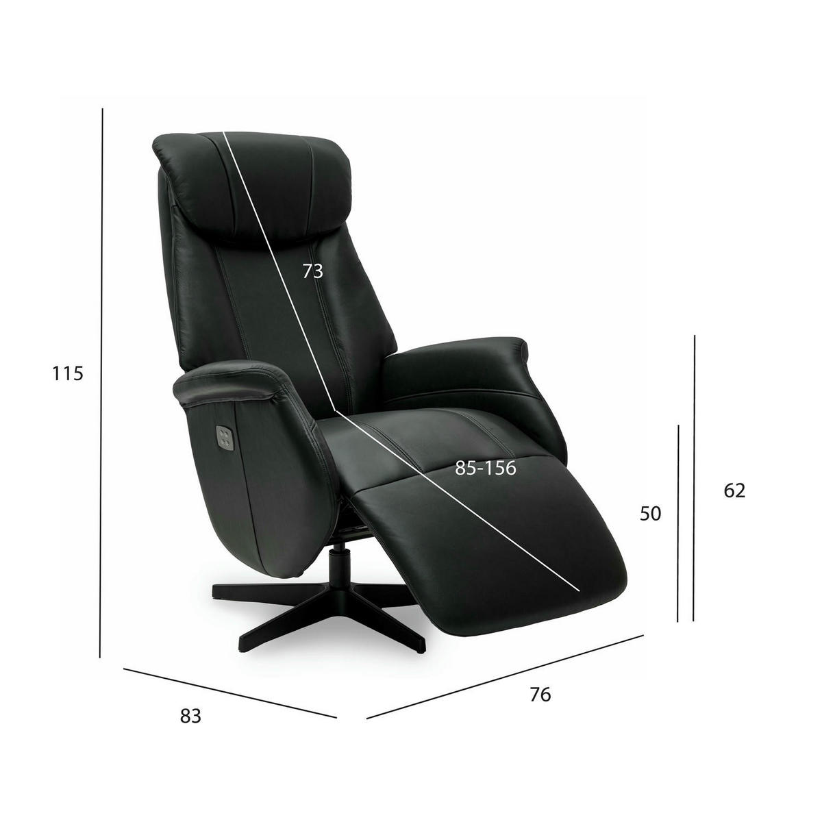 RELAXSESSEL Echtleder Schwarz - Schwarz, Leder/Metall (76/115/83cm) - Furnhouse