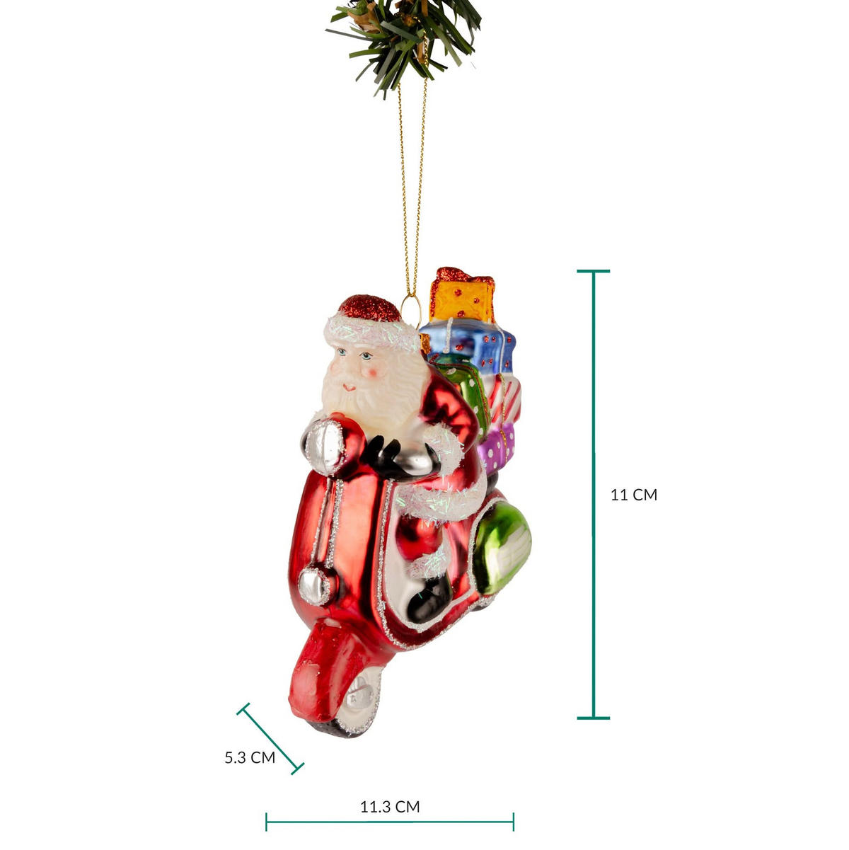 WEIHNACHTSKUGEL Weihnachtsmann auf Roller 11 cm - Multicolor, Glas (6/11/1cm)