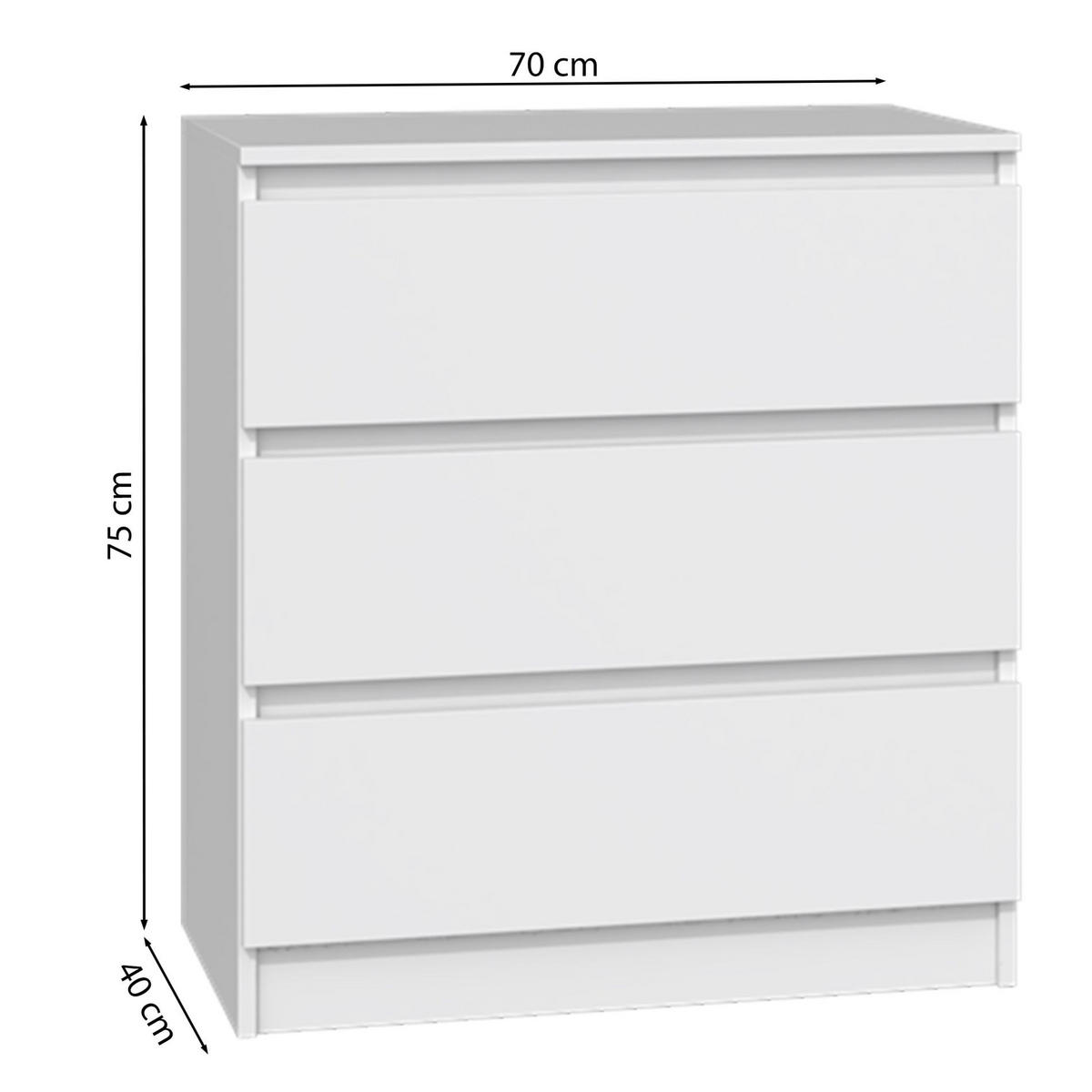 KOMMODE Malwa weiß, 75 x 70 x 40 cm - Weiß, Holzwerkstoff (70/75/40cm) - Selsey