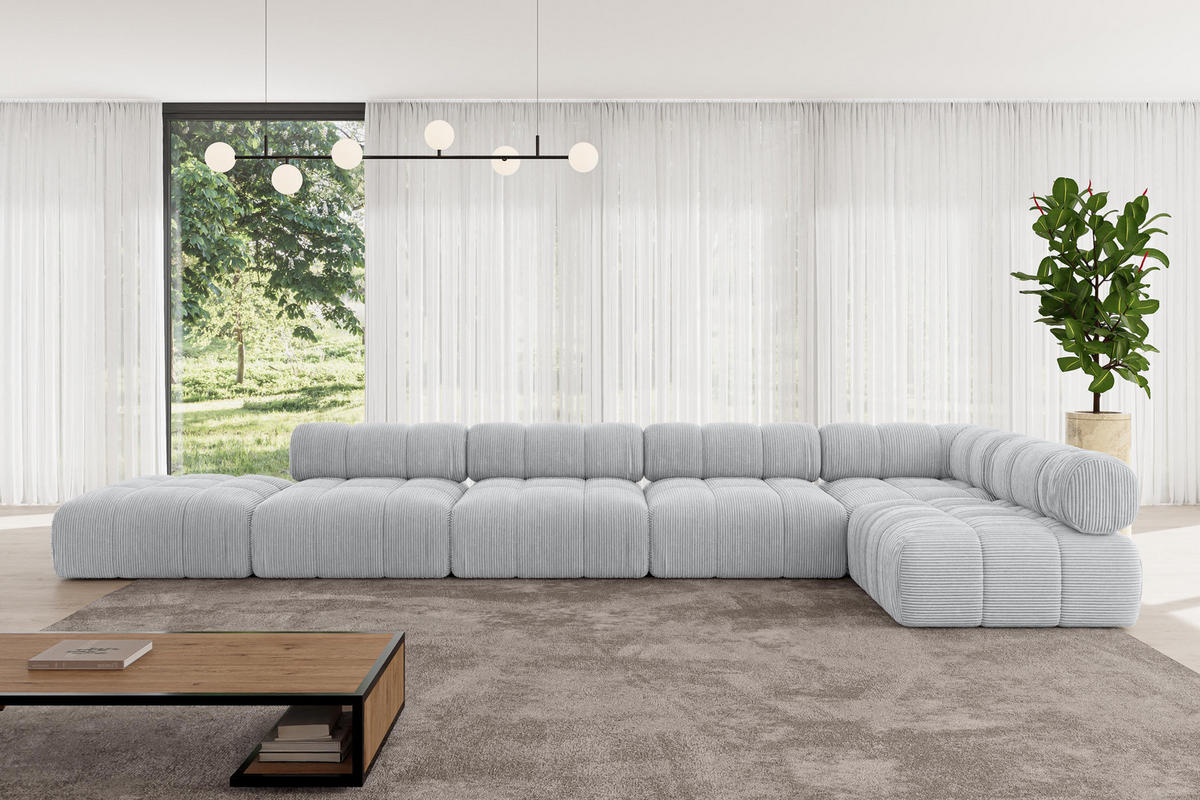 ECKSOFA modulares Sofa Favio-L3 - 475x190x70 cm Grau Cord - Grau, Holzwerkstoff/Textil (475/190cm) - ALTDECOR