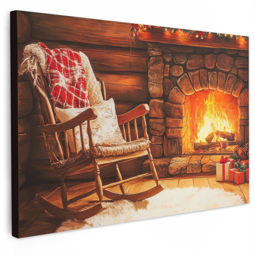 MuchoWow OBRAZ NA PLÁTNĚ Zima - Vánoce - Domov - Krb 60x40 cm