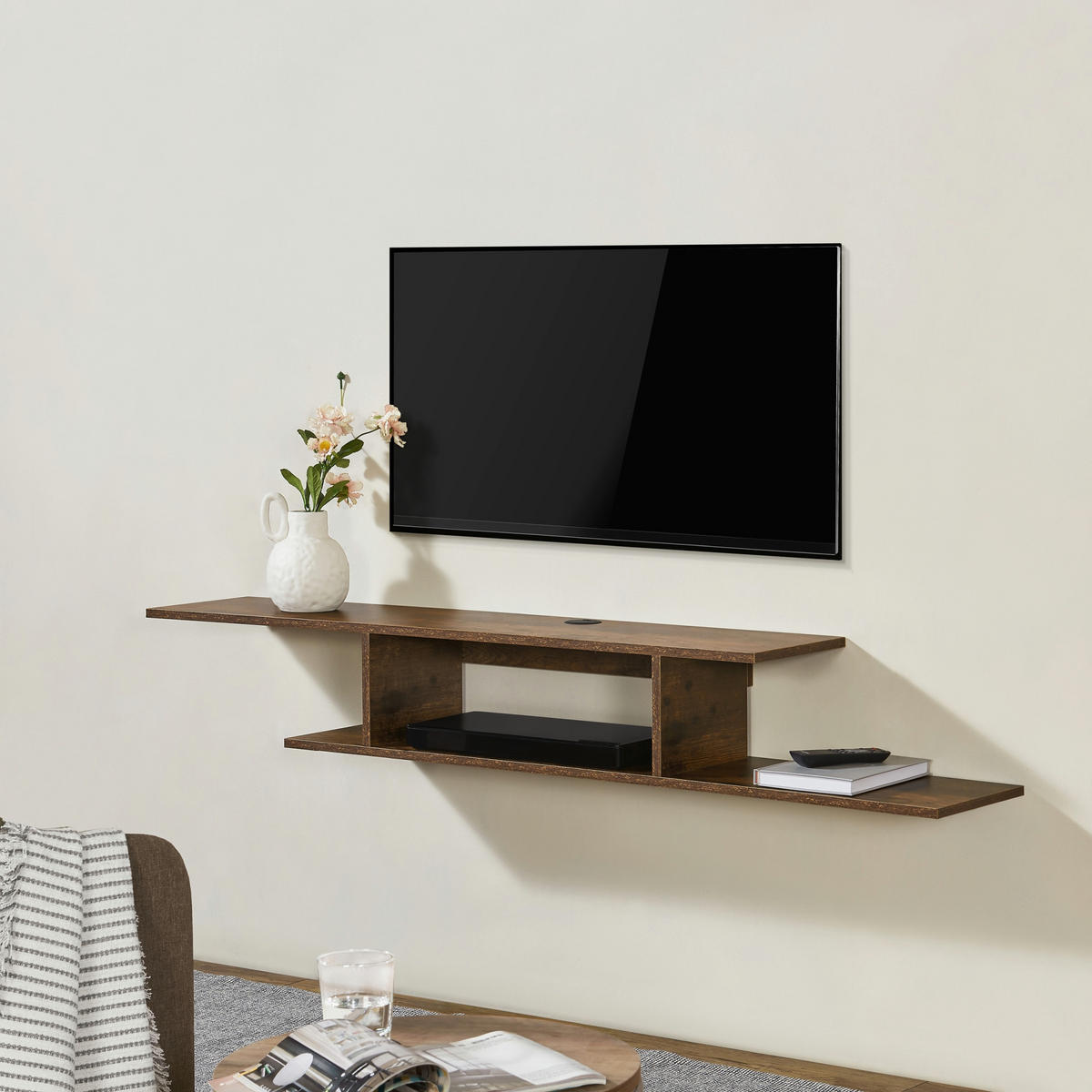 TV-WANDREGAL Støvring - Dunkelbraun, Holzwerkstoff (150/21/25cm) - [en.casa]
