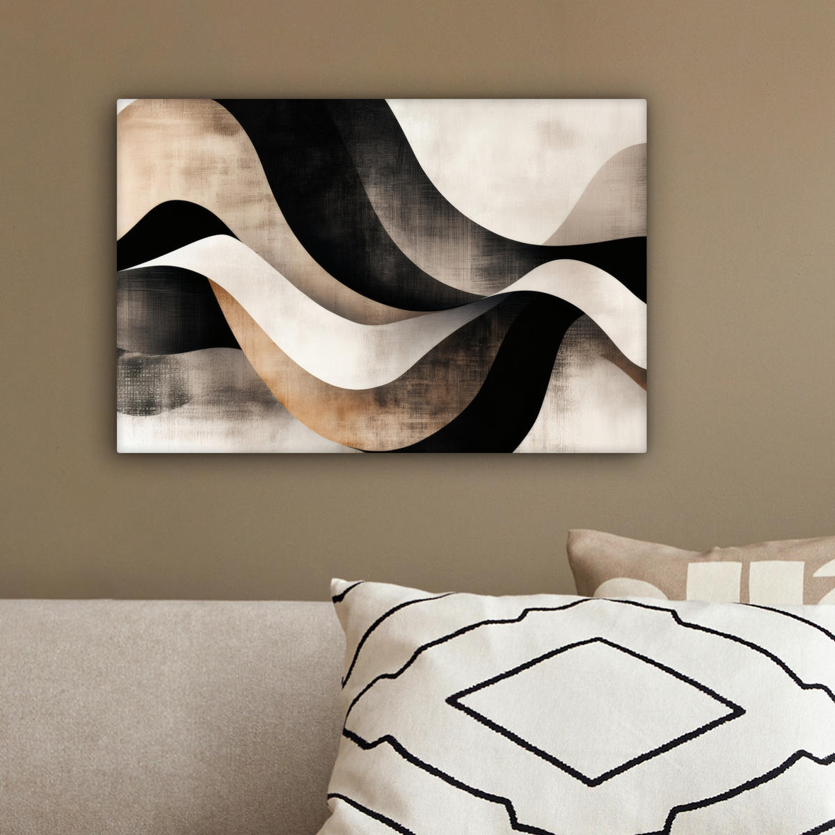 LEINWANDBILD Abstrakt - Wellen - Schwarz - Verwittert 30x20 cm - Trüffeleichefarben, Textil (30/20cm) - MuchoWow