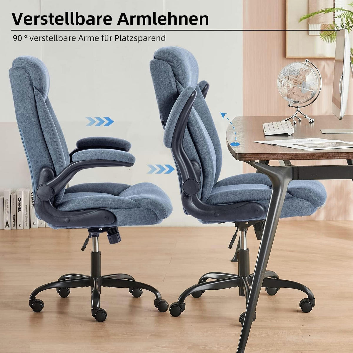 BÜROSTUHL mit hochklappbarer Armlehne Stoff Blau - Blau, Textil (68/113/70cm)