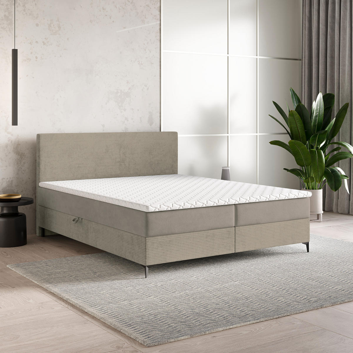 BOXBETT TORREL 160x200 cm mit Matratze und Topper - Beige - Beige, Holz (160/200cm) - MASSENO