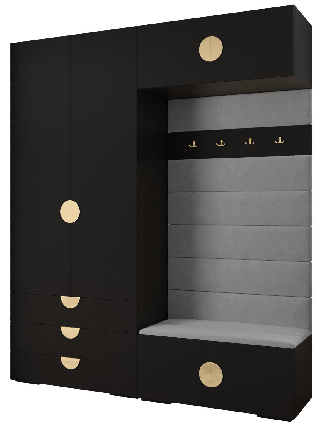 GARDEROBEN-SET 236,7/200/47 - Goldfarben/Schwarz, Holz/Kunststoff (200/236.7/47cm) - Abiks Möbel