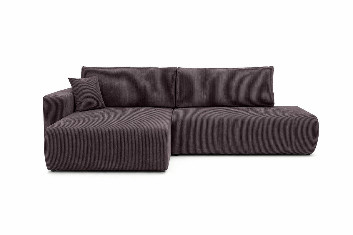 ECKSOFA Mit Schlaffunktion Und Bettkasten, Cordstoff Poso, Dunkelgrau, Links, OPEN XL - Dunkelgrau, Holz (262/145cm) - Kaiser Möbel
