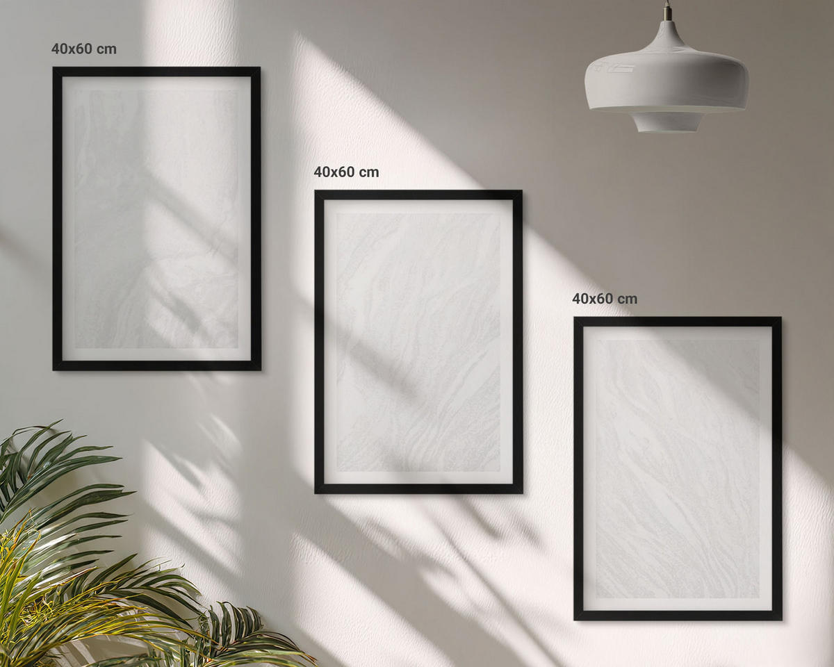 BILDER SET 3er Set - 40x60 cm Schwarzer Rahmen - Elegante Marmorstruktur - Schwarz, Kunststoff (40/60cm) - TULUP