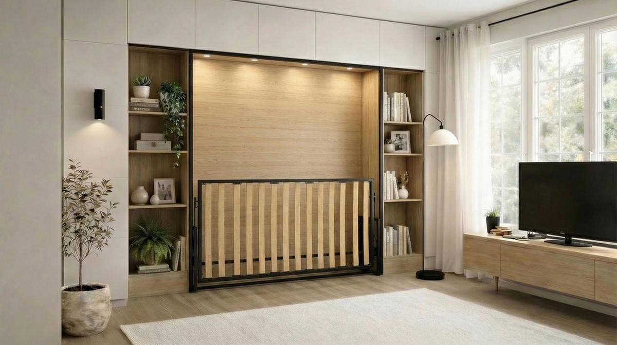 WANDBETT Morphy Classik Modulares SizeFlex- und TypeFlex-System - 190x 80 Horizontal - Schwarz, Holz/Metall (190/80cm) - WallBedKing